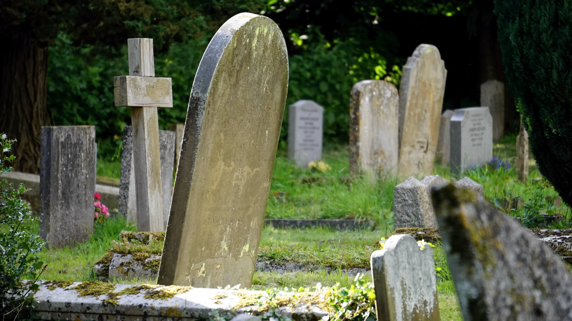 close up photography of concrete tombstones