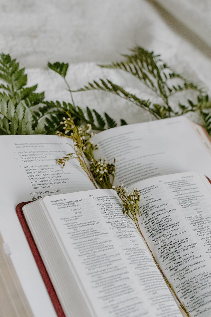 bibles with dried flower bookmarks